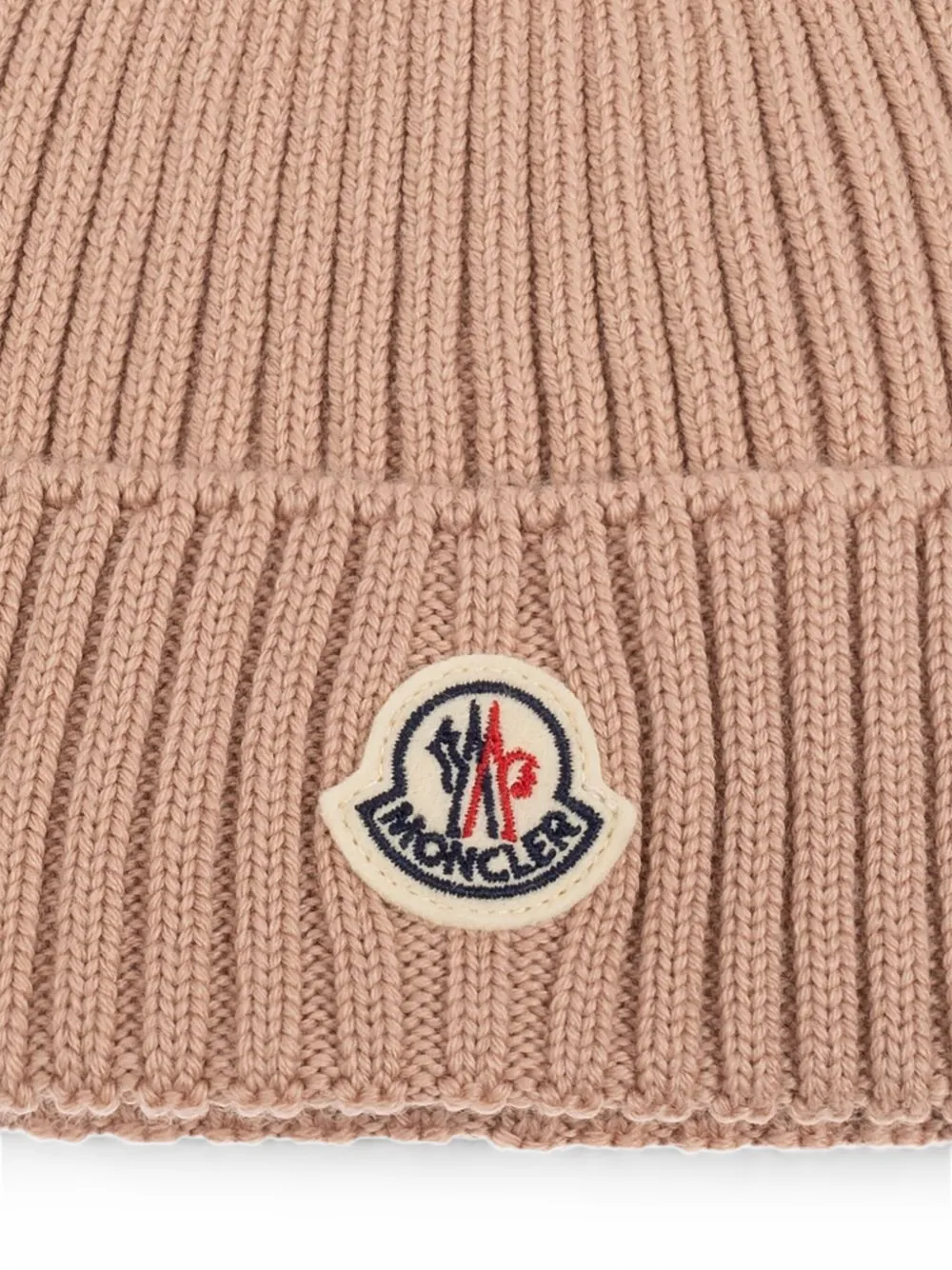 Moncler Enfant Ribgebreide muts met logo-patch Beige