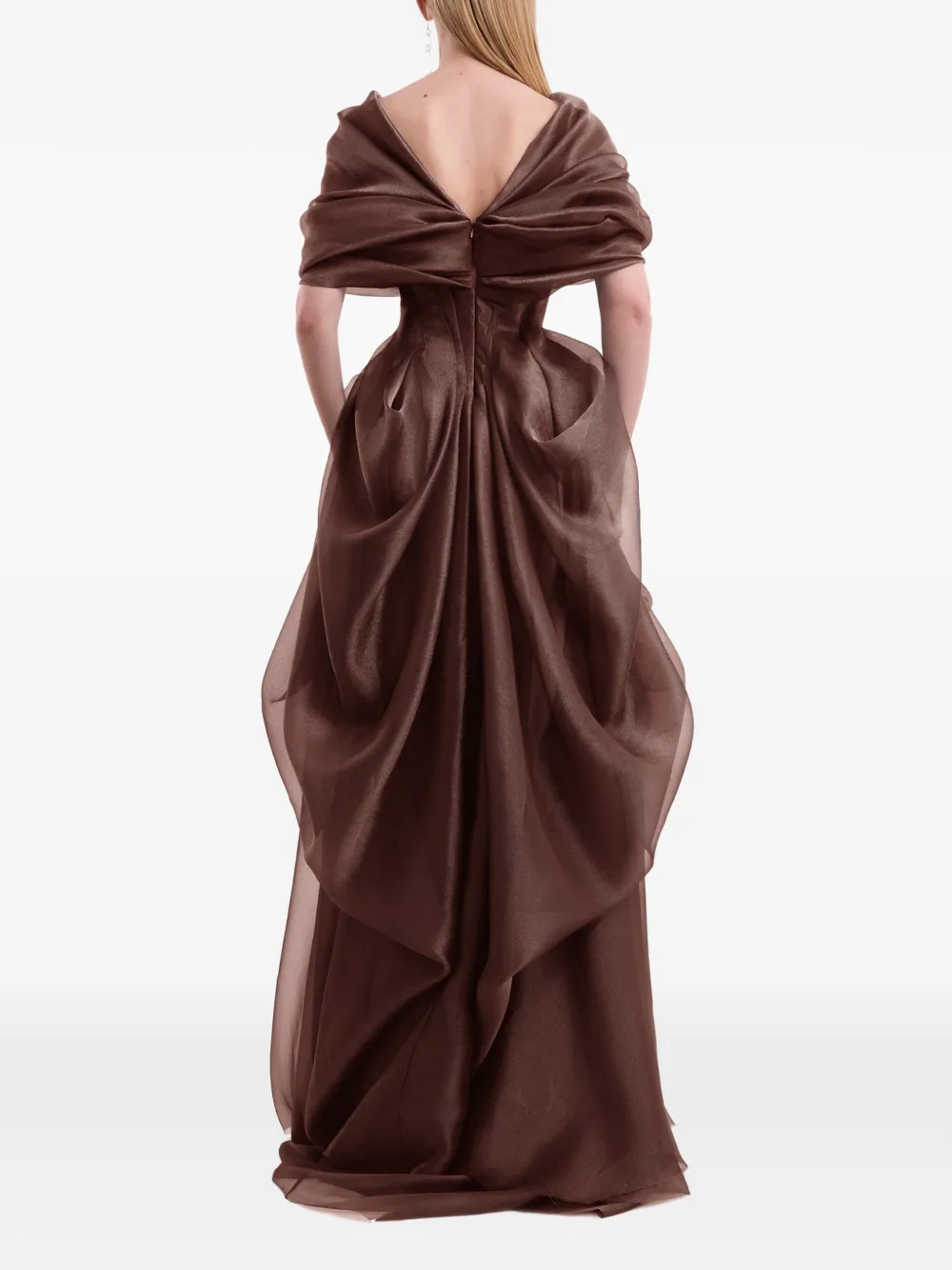 Gemy Maalouf Gedrapeerde korsetjurk met V-hals Bruin