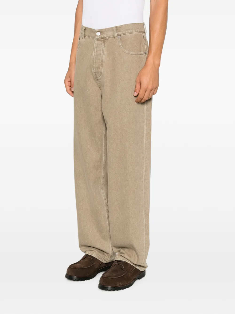 Drôle De Monsieur Jeans met logopatch en riemlus Beige