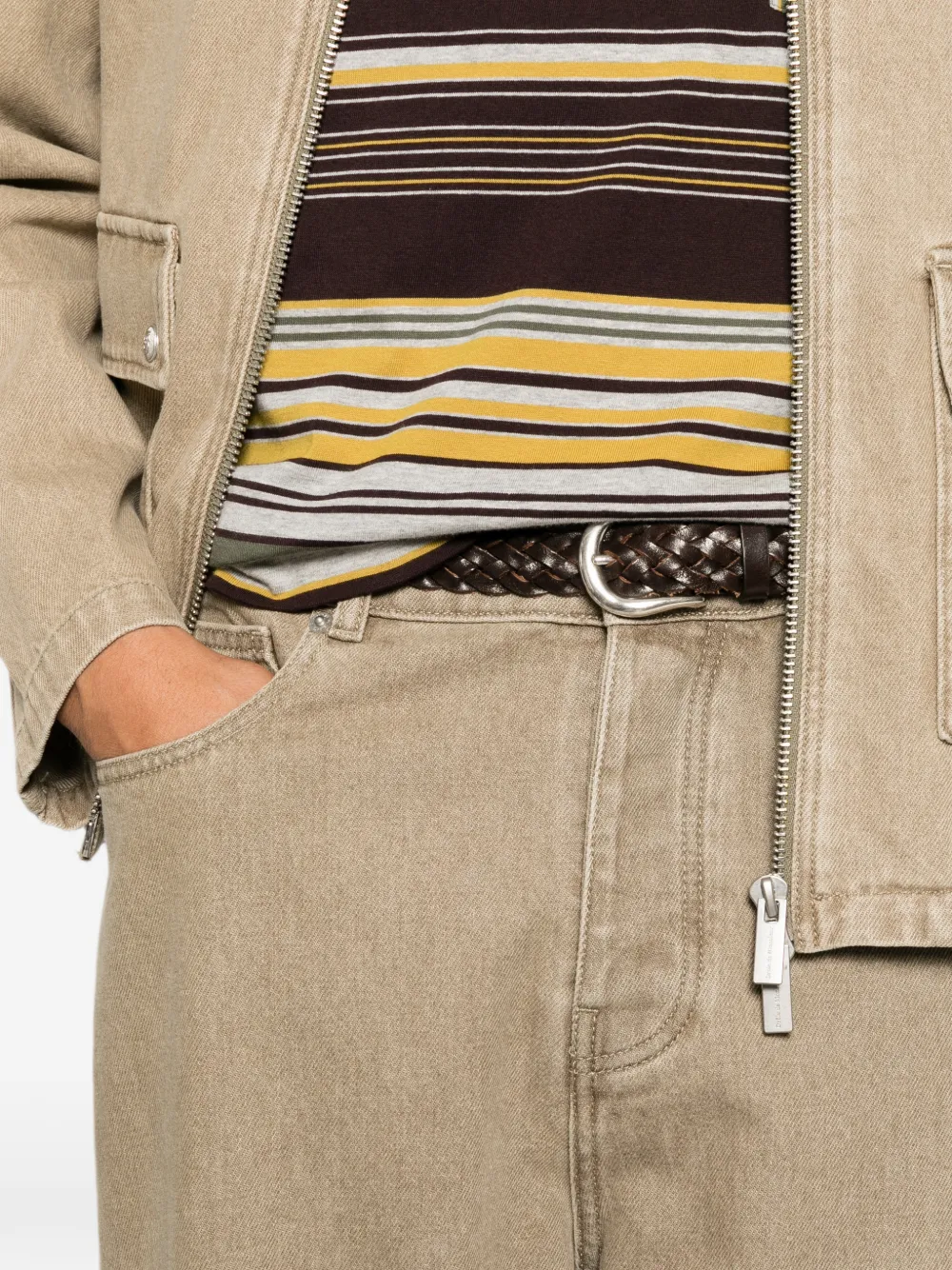 Drôle De Monsieur Jeans met logopatch en riemlus Beige