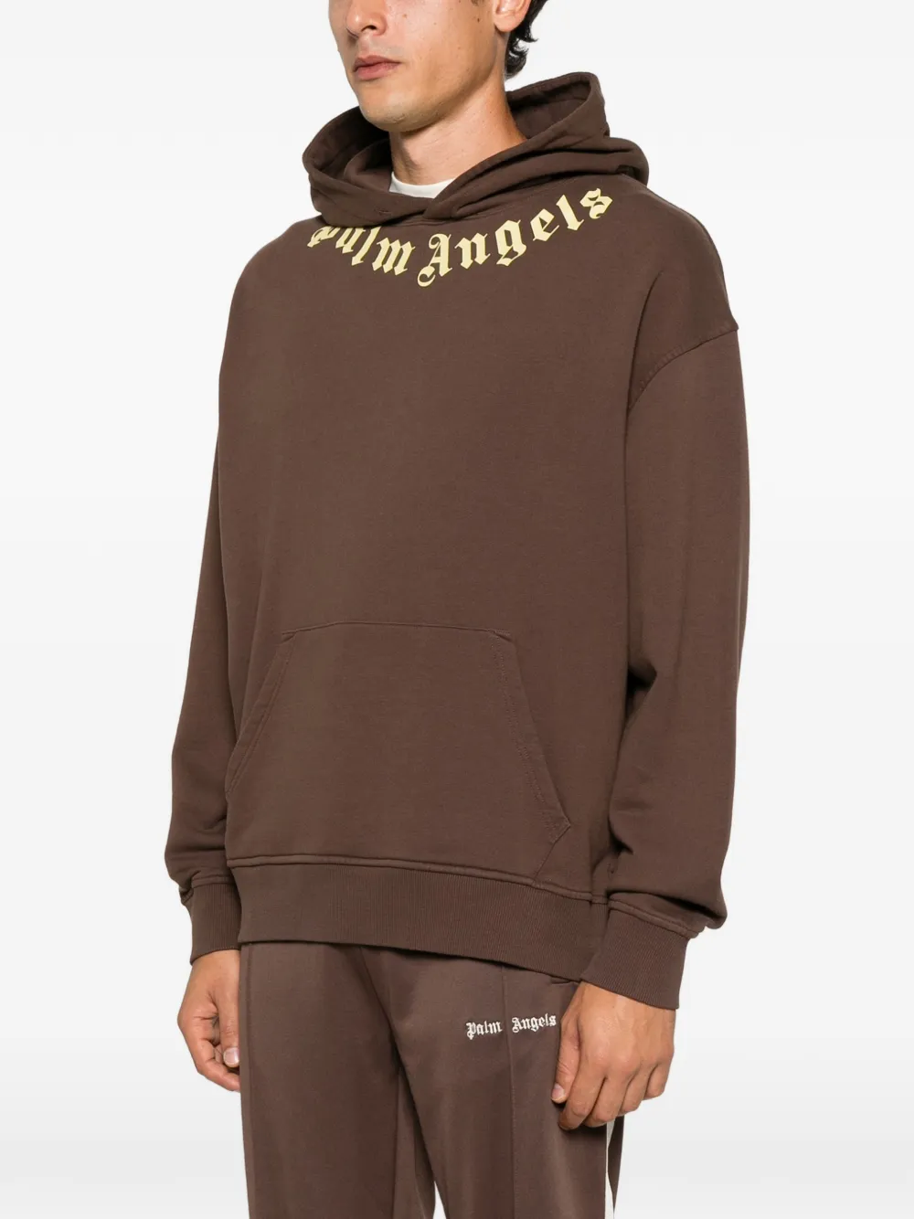 Palm Angels Neck Logo hoodie met print Bruin