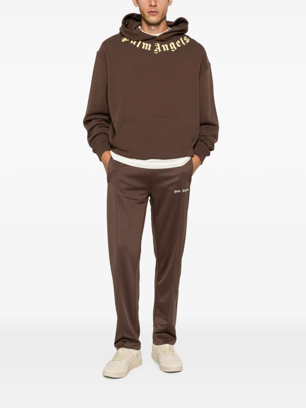 Palm Angels Neck Logo hoodie met print Bruin