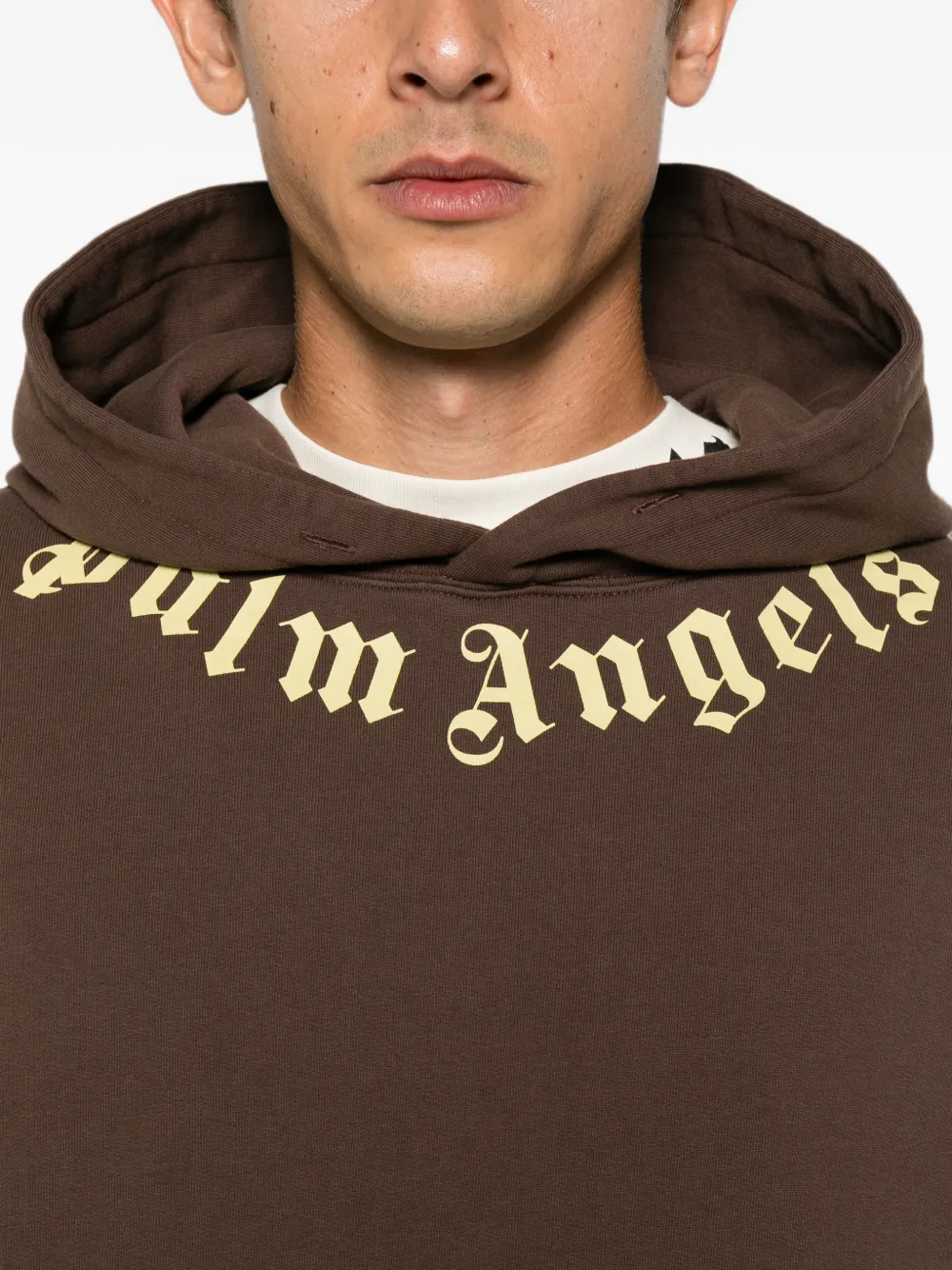Palm Angels Neck Logo hoodie met print Bruin