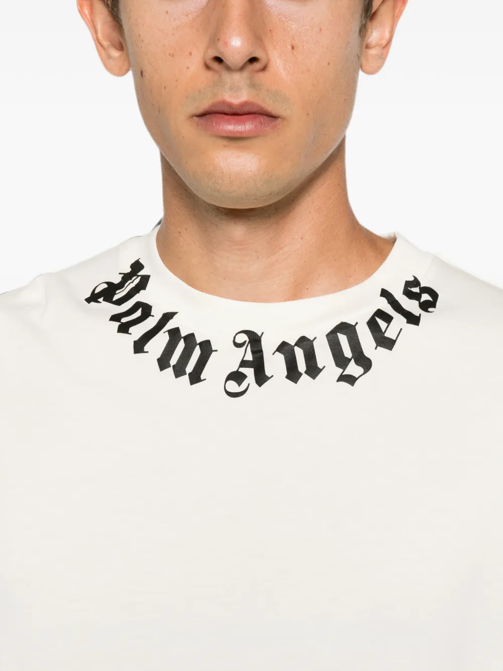 Palm Angels Neck Logo printed T-shirt Beige