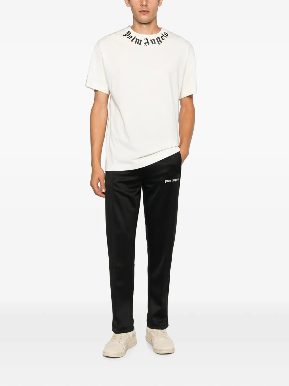 Palm Angels Neck Logo printed T-shirt Beige