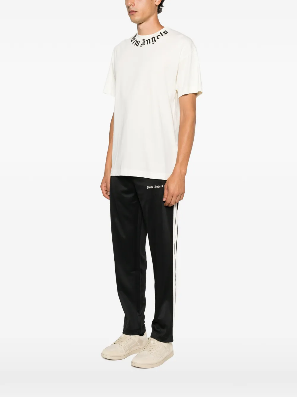 Palm Angels Neck Logo printed T-shirt Beige