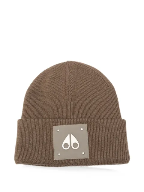 Moose Knuckles logo-patch ribbed-knit beanie hat