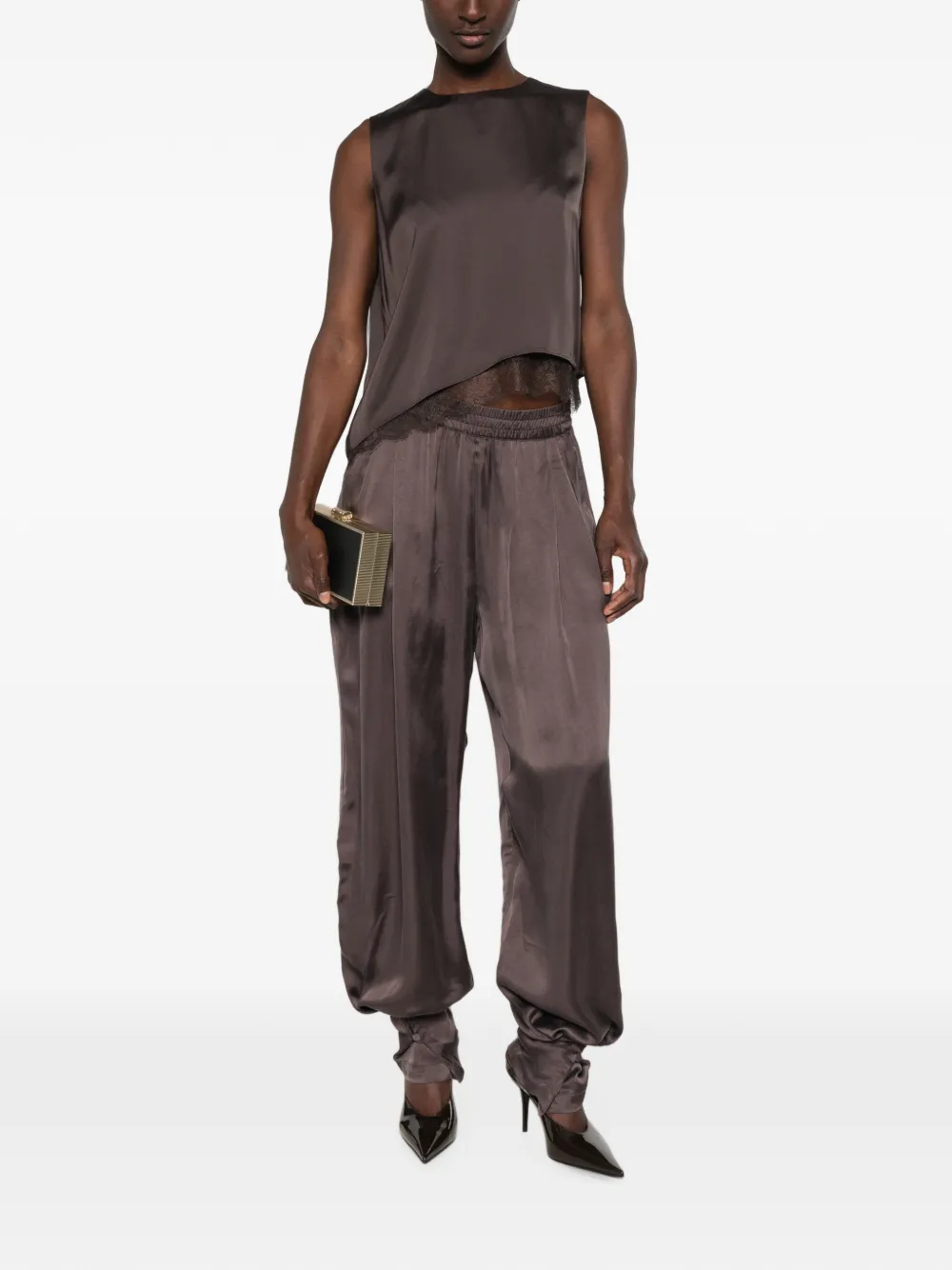 THE ANDAMANE Renee broek met elastische tailleband Bruin
