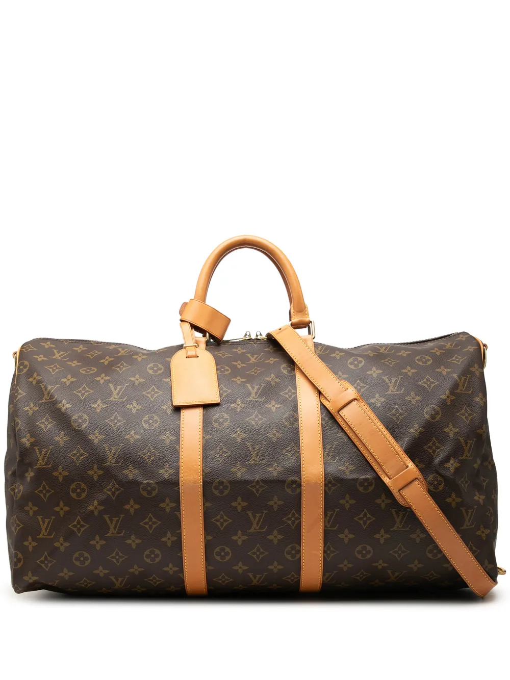 Pre-owned Louis Vuitton 1993 Monogram Keepall Bandouliere 55 Travel Bag In Brown