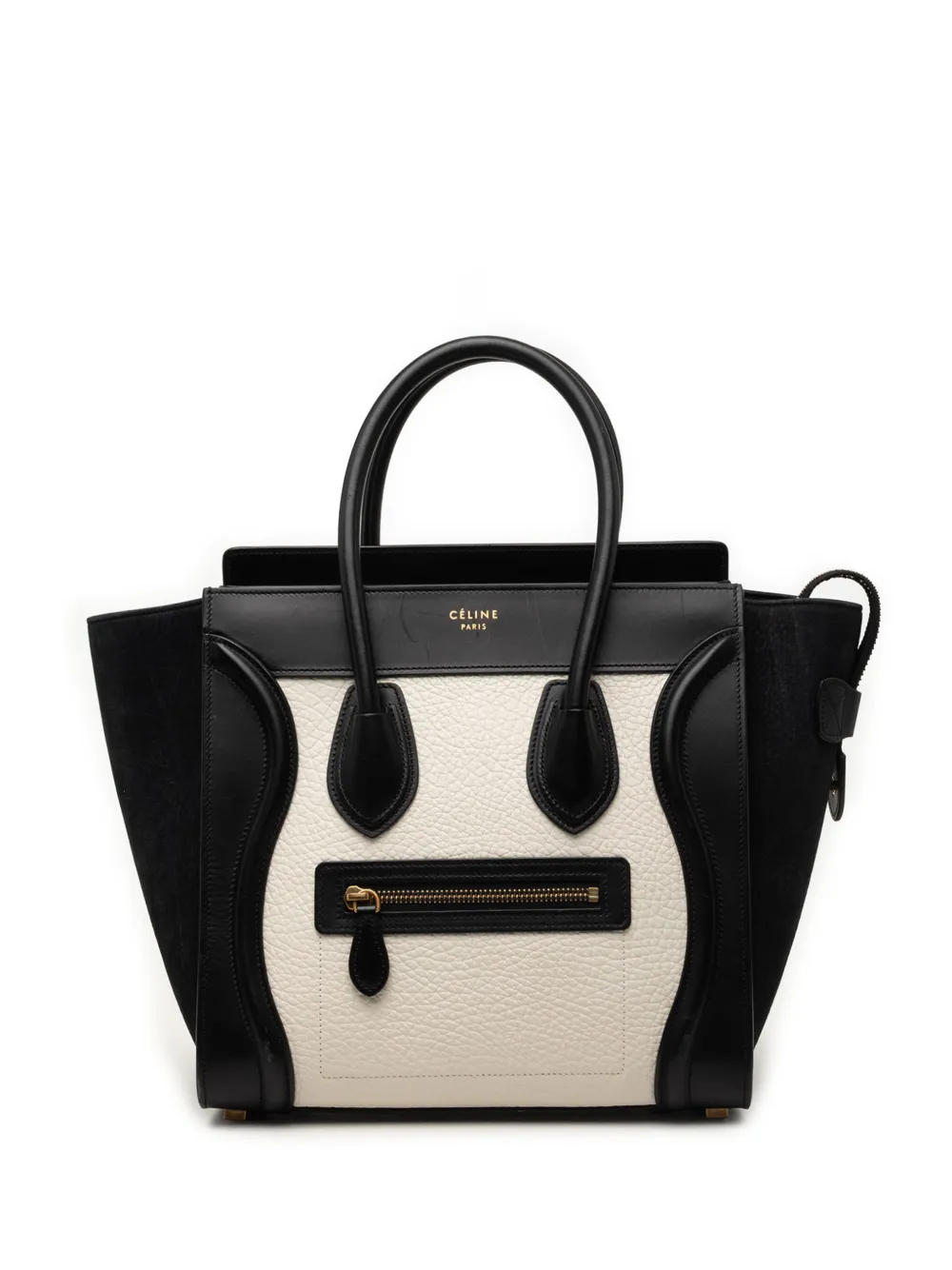 Celine Pre-Owned 2015 Micro Bicolor Nubuck and Drummed Calfskin Luggage tote bag - Bianco
