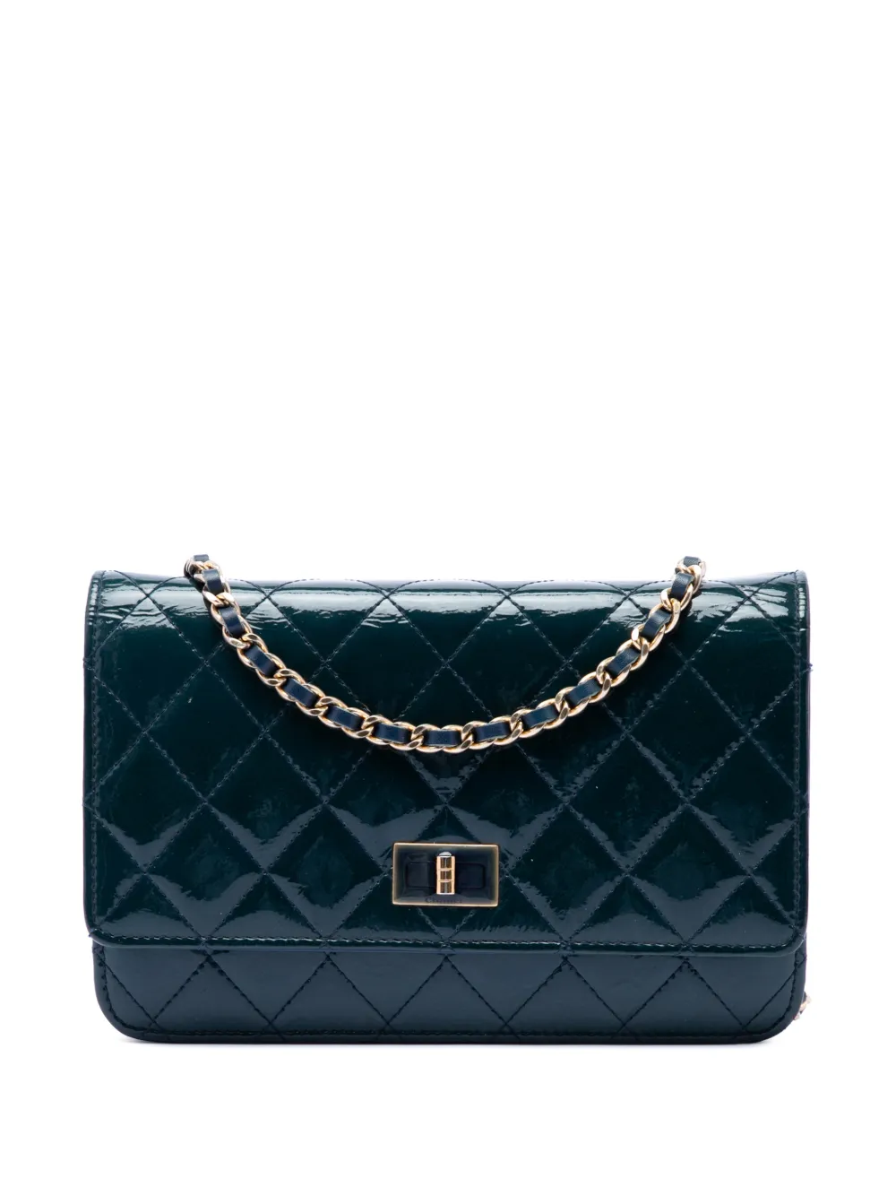CHANEL Pre-Owned 2013-2014 Quilted Patent Reissue 2.55 Wallet On Chain crossbody bag - Blu