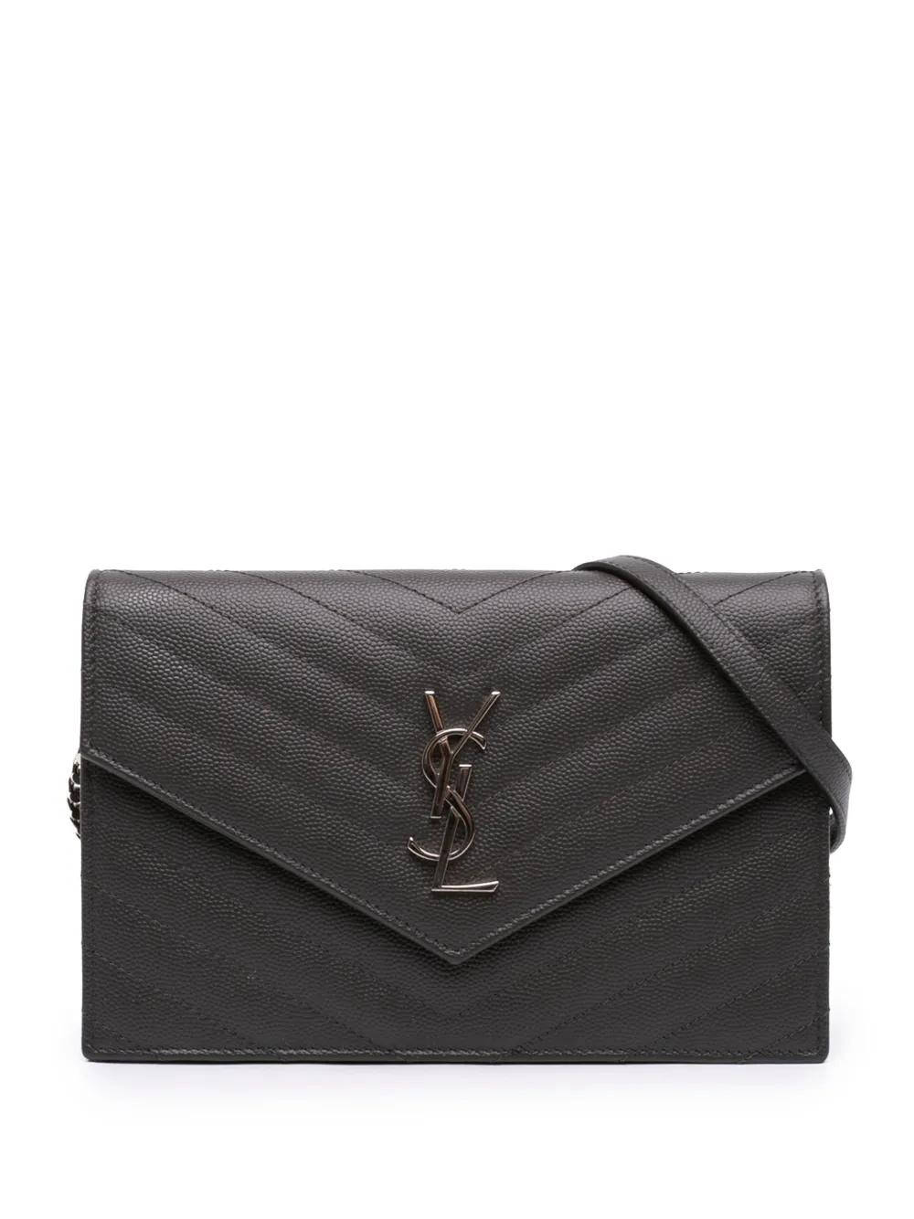 Saint Laurent Pre-Owned 2016 Grain De Poudre Chevron Cassandre Envelope Chain Wallet crossbody bag - Grigio