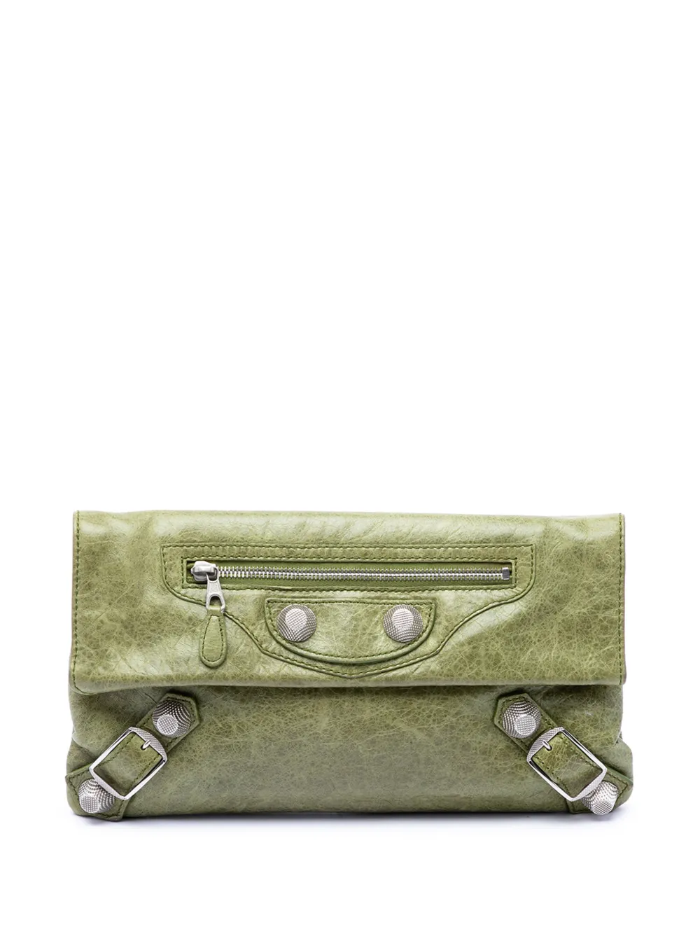 Pre-owned Balenciaga 2005-2026 Lambskin Motocross Giant 21 Envelope Clutch Bag In Green