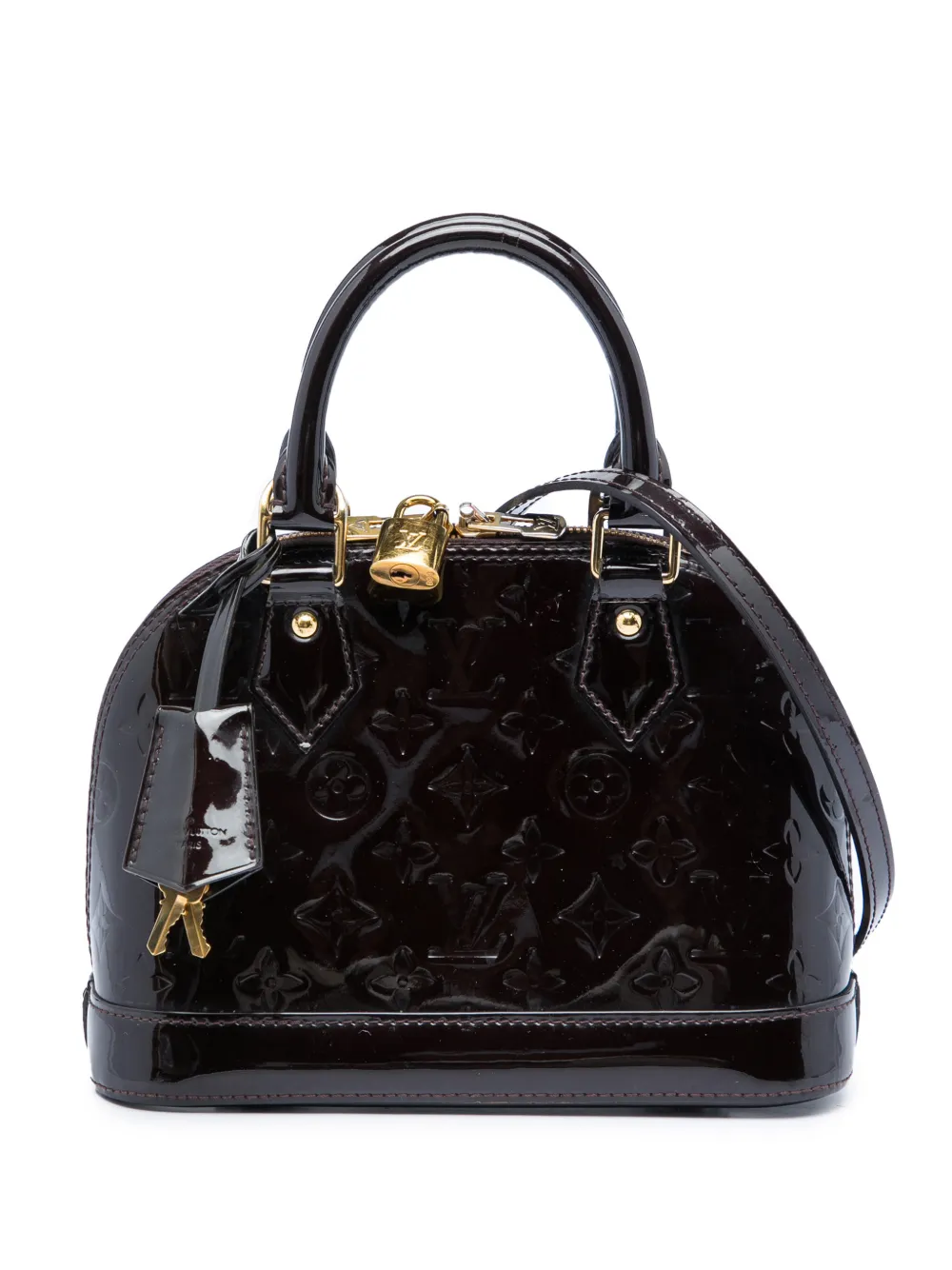 Pre-owned Louis Vuitton 2019 Monogram Vernis Alma Bb Satchel In Purple