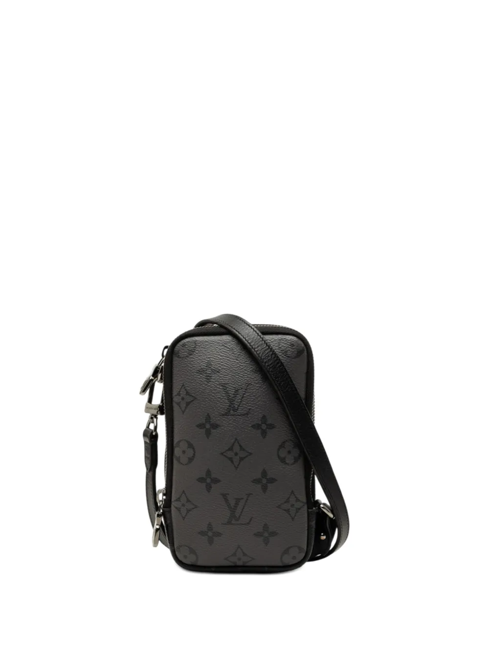 Pre-owned Louis Vuitton 2021-2026 Monogram Eclipse Reverse Double Phone Pouch Crossbody Bag In 黑色