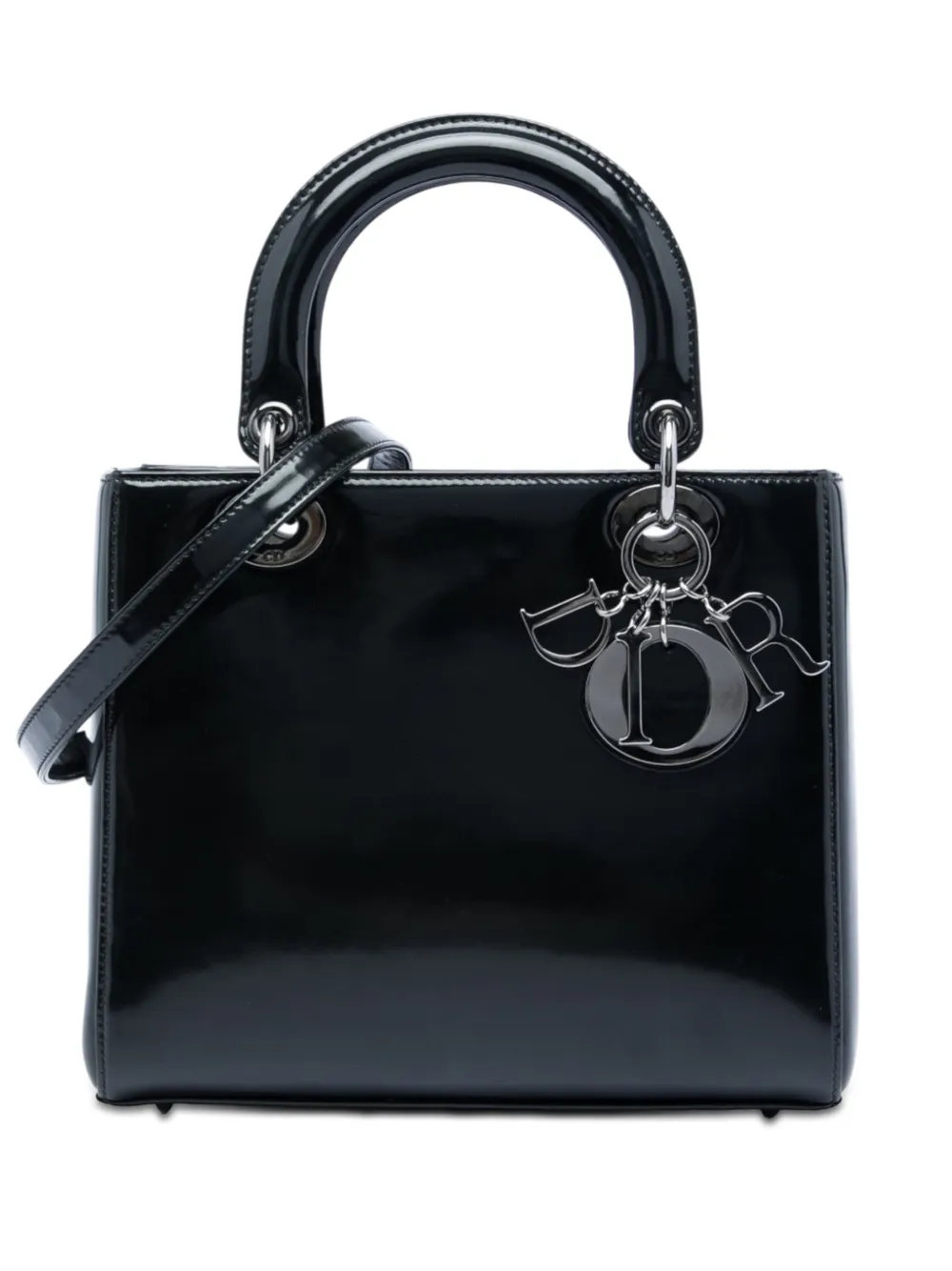 Pre-owned Dior 2013 Medium Patent Lady Satchel In Black