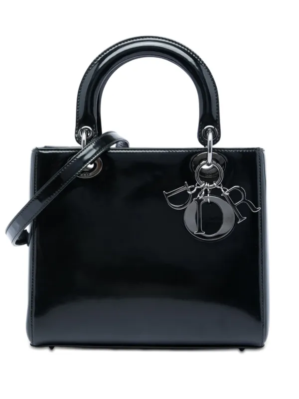 Dior Pre-owned 2013 Medium Patent Lady Dior Satchel in Black