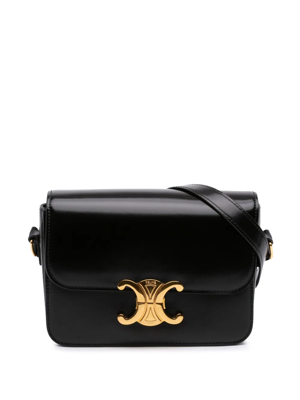 Celine Pre-Owned 2024 Teen Shiny Calfskin Triomphe crossbody bag - Black