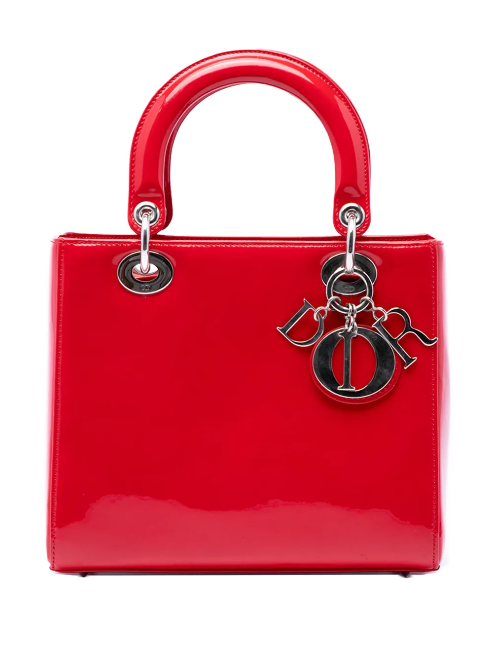 Pre-owned Dior 2015 Medium Patent Lady Satchel In Red