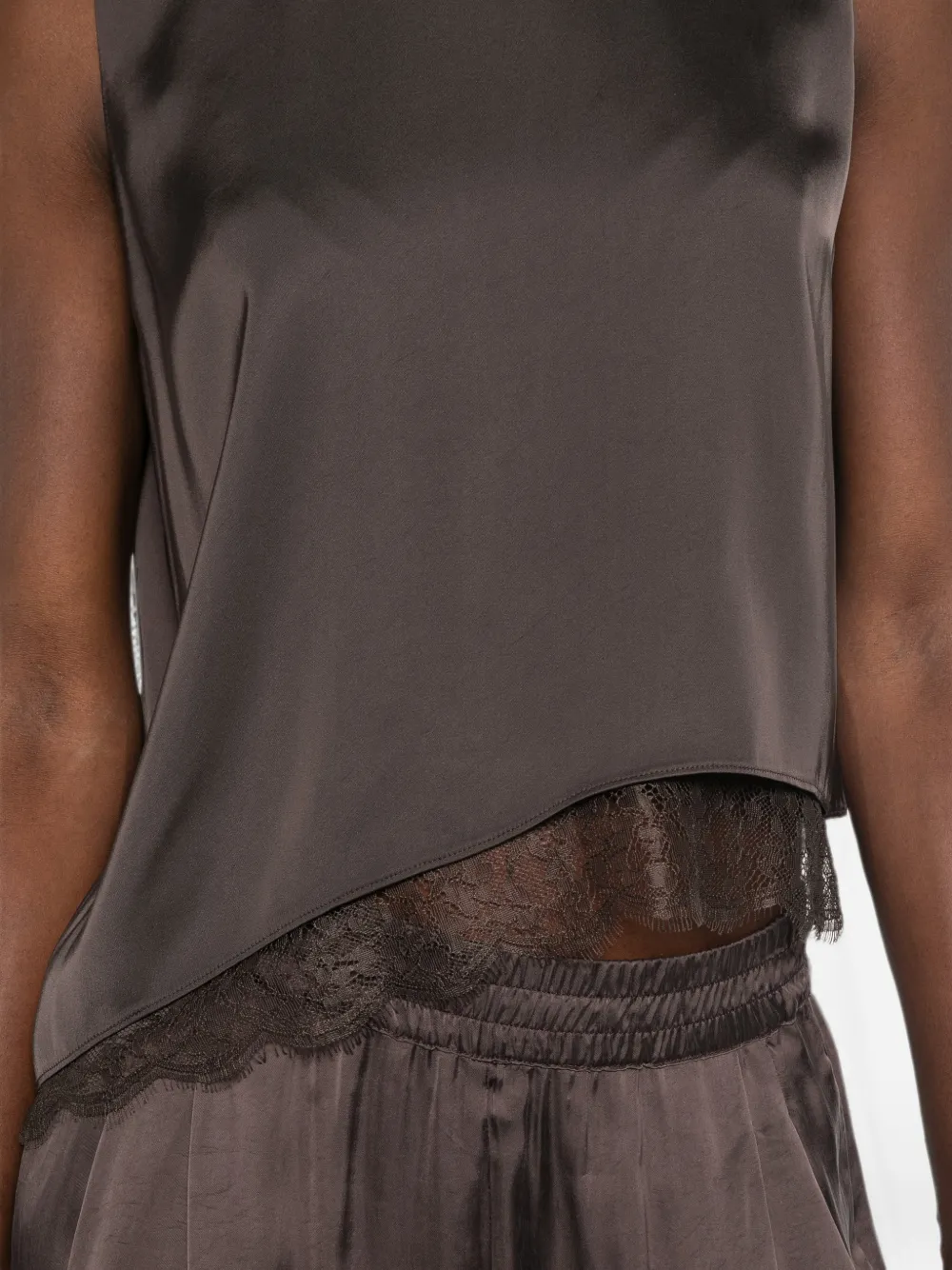 Vince Mouwloze blouse met kanten afwerking Bruin
