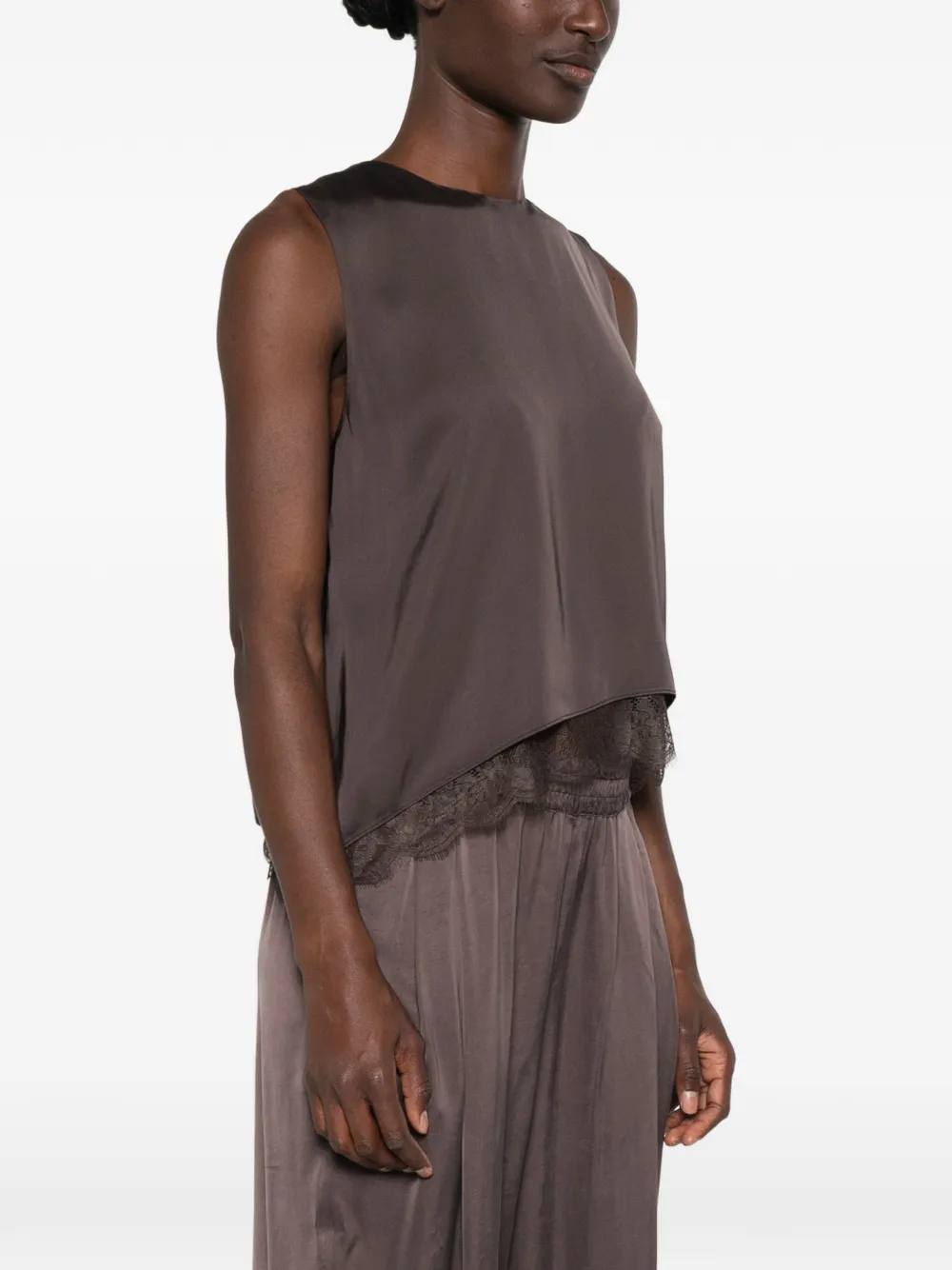 Vince Mouwloze blouse met kanten afwerking Bruin