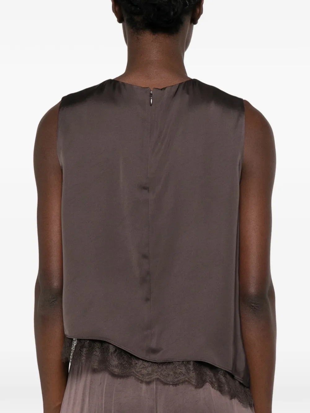 Vince Mouwloze blouse met kanten afwerking Bruin