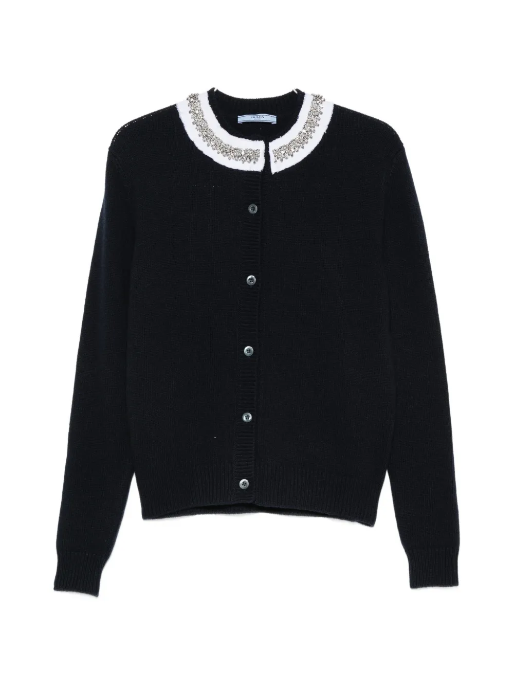 Prada crystal-embellished ruffled-collar cardigan - Blu