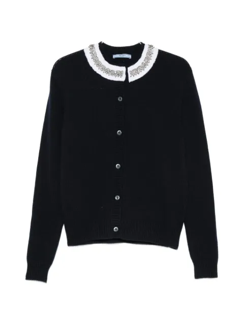 Prada crystal-embellished ruffled-collar cardigan