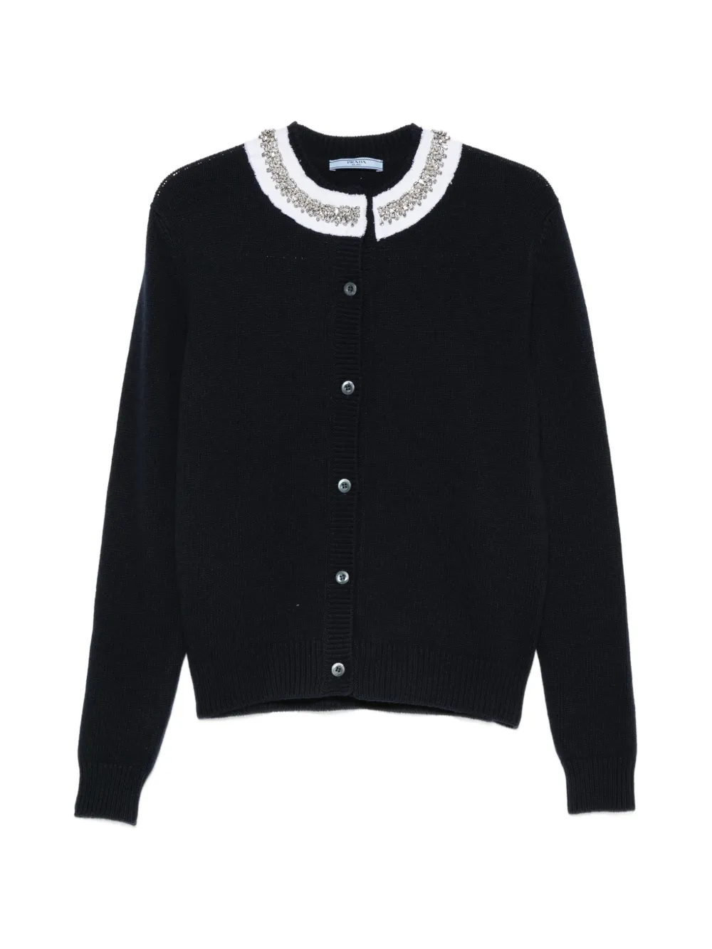 Prada crystal-embellished ruffled-collar cardigan - Blau