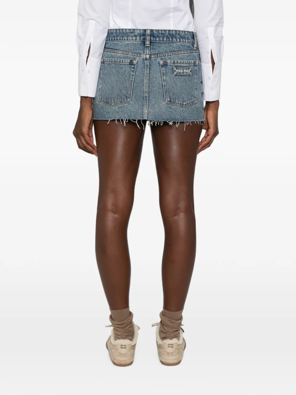 Miu raw-edge denim mini skirt Blauw