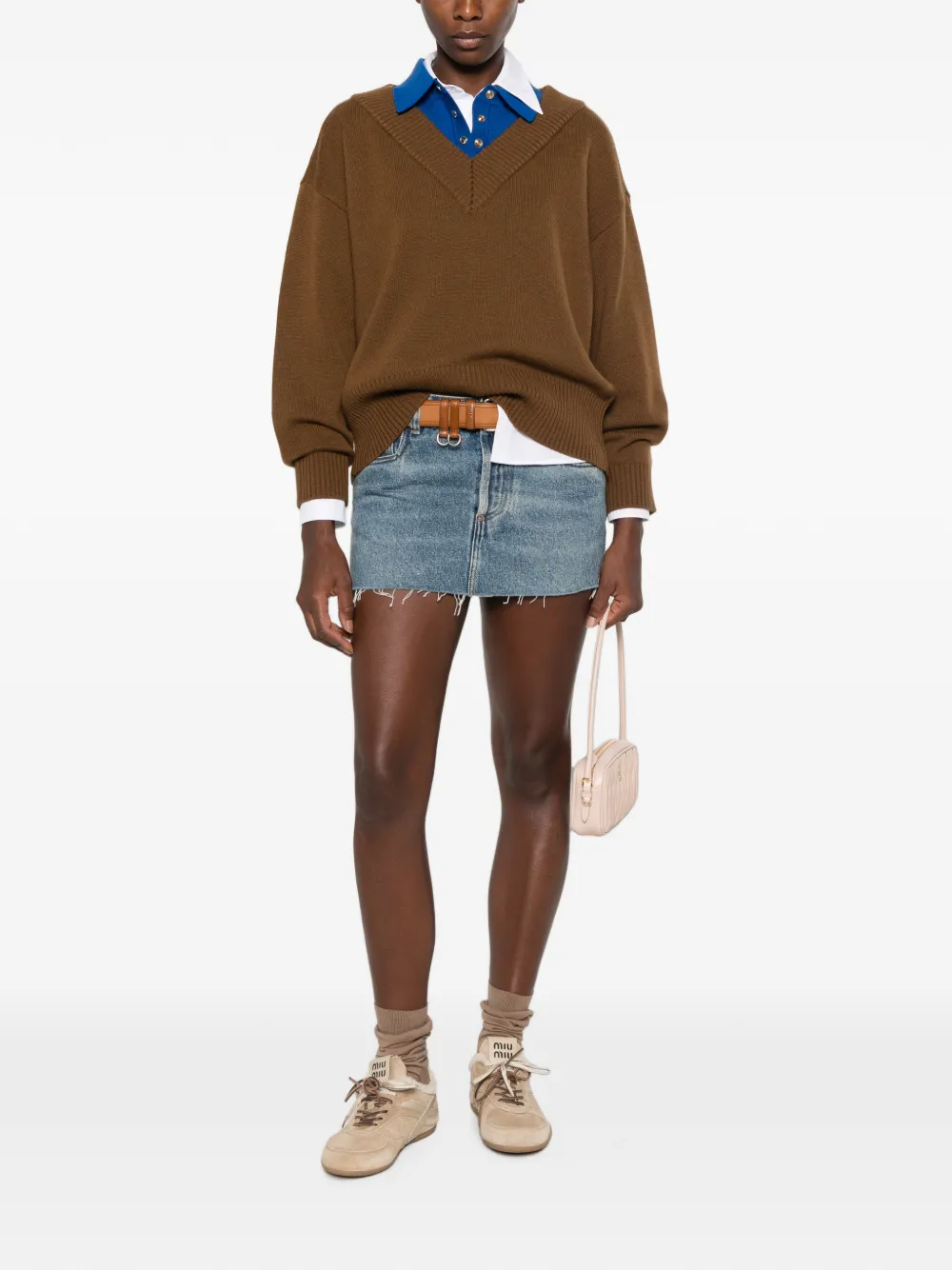 Miu raw-edge denim mini skirt Blauw