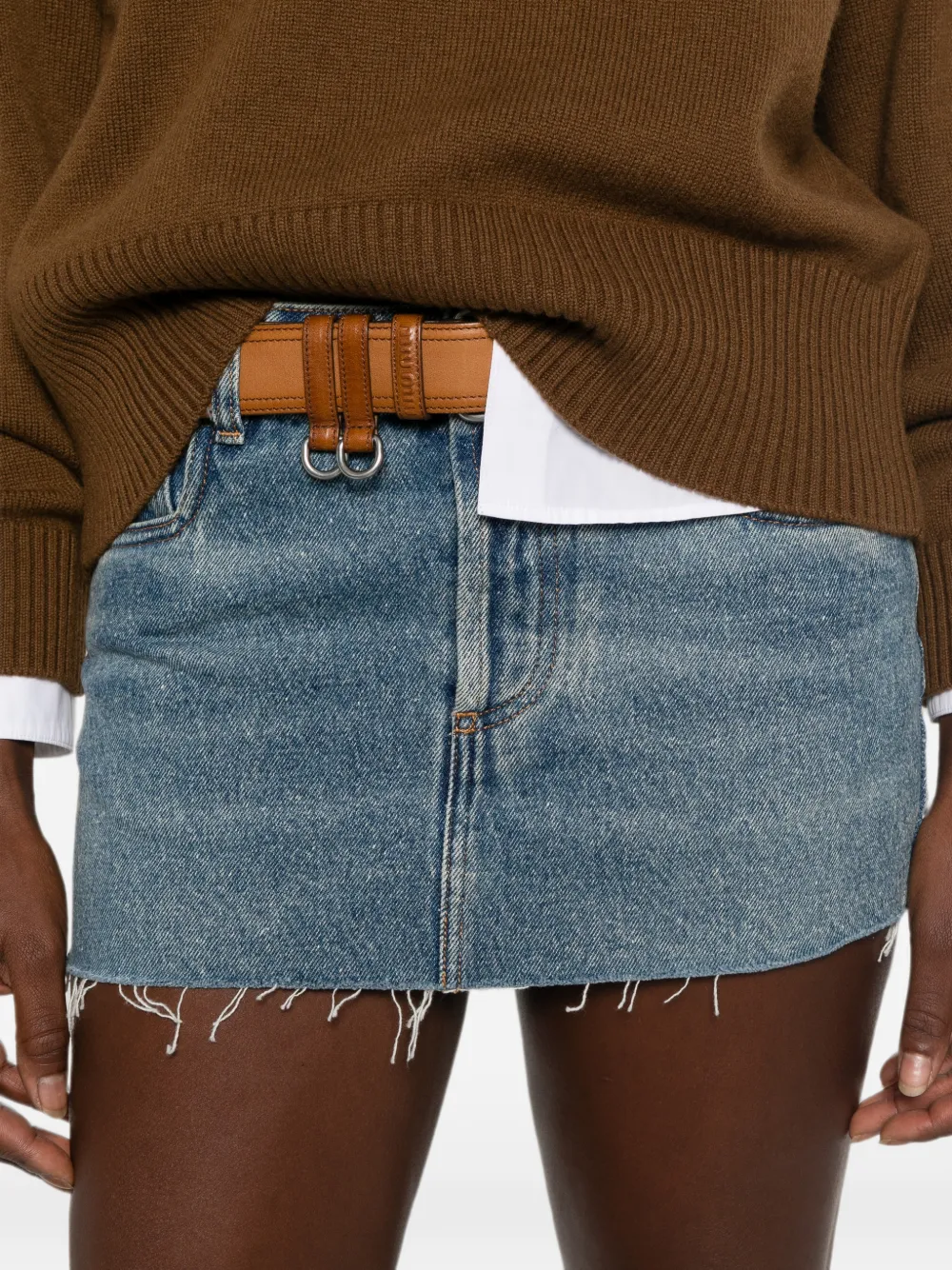 Miu raw-edge denim mini skirt Blauw