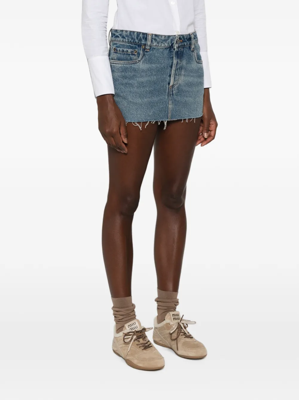 Miu raw-edge denim mini skirt Blauw