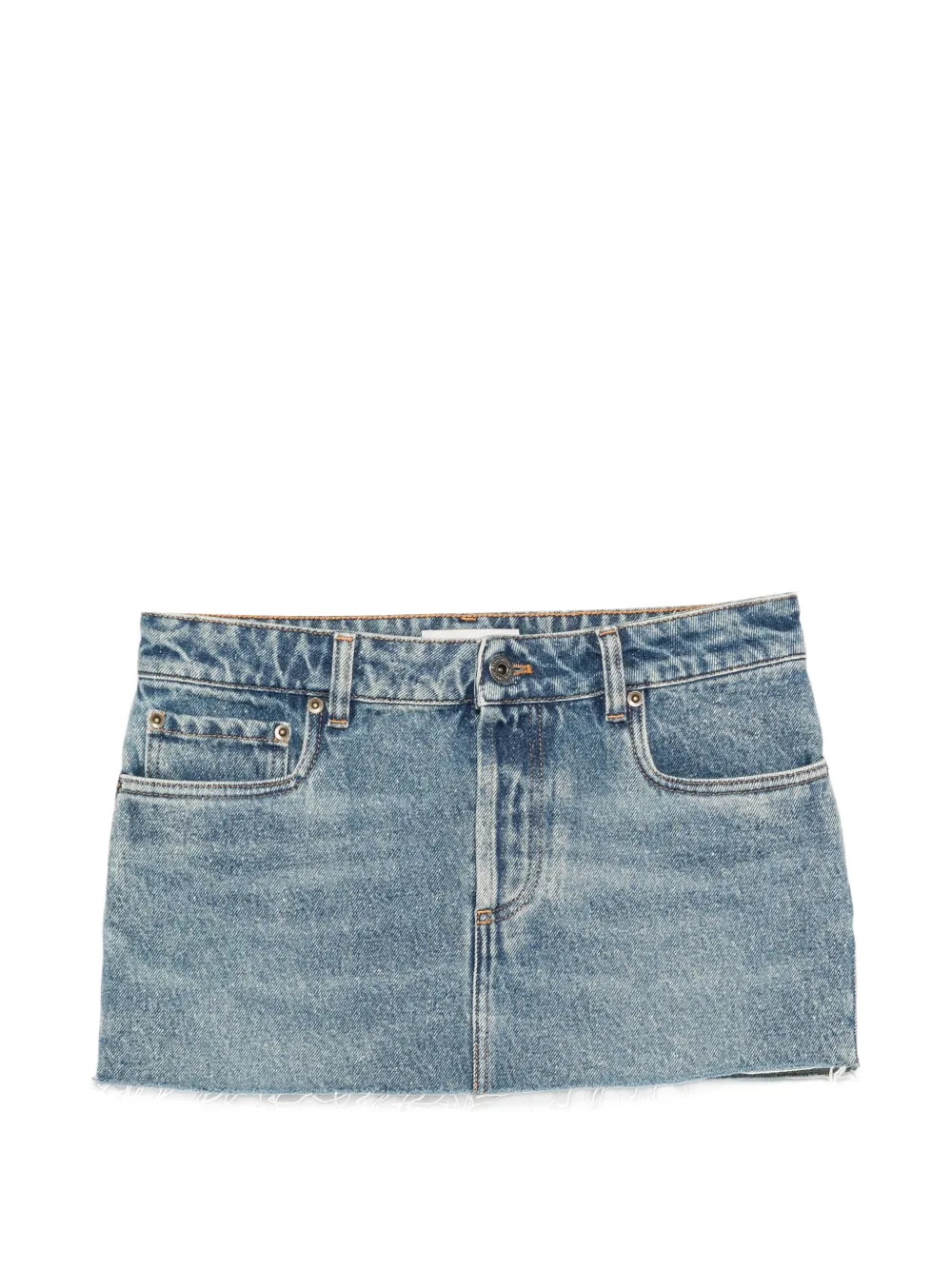 Miu Miu logo-patch frayed-hem mini denim skirt - Blu
