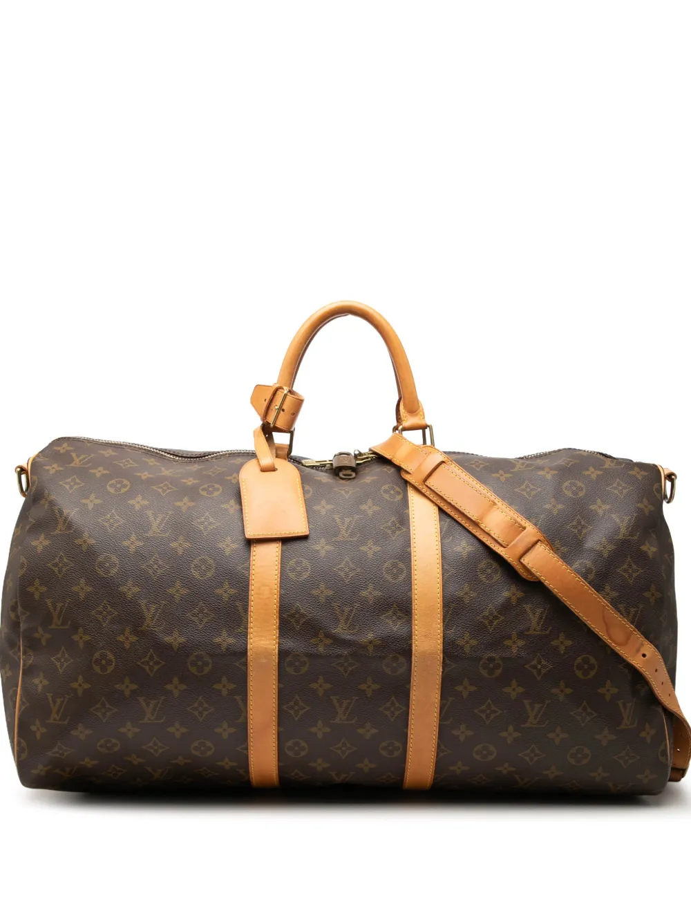 Pre-owned Louis Vuitton 1994 Monogram Keepall Bandouliere 55 Travel Bag In Brown