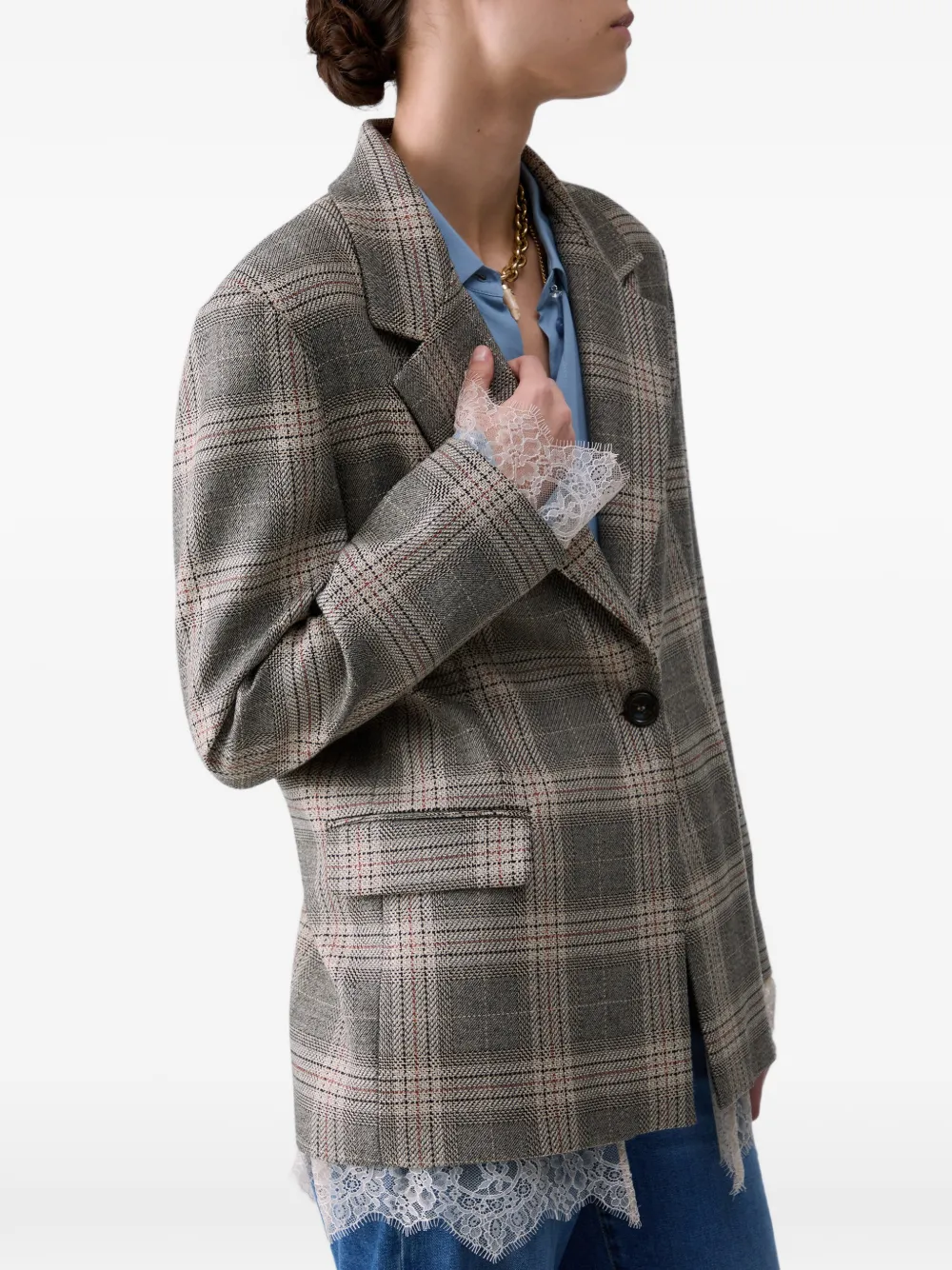 LIU JO Geruite blazer met kanten details Beige