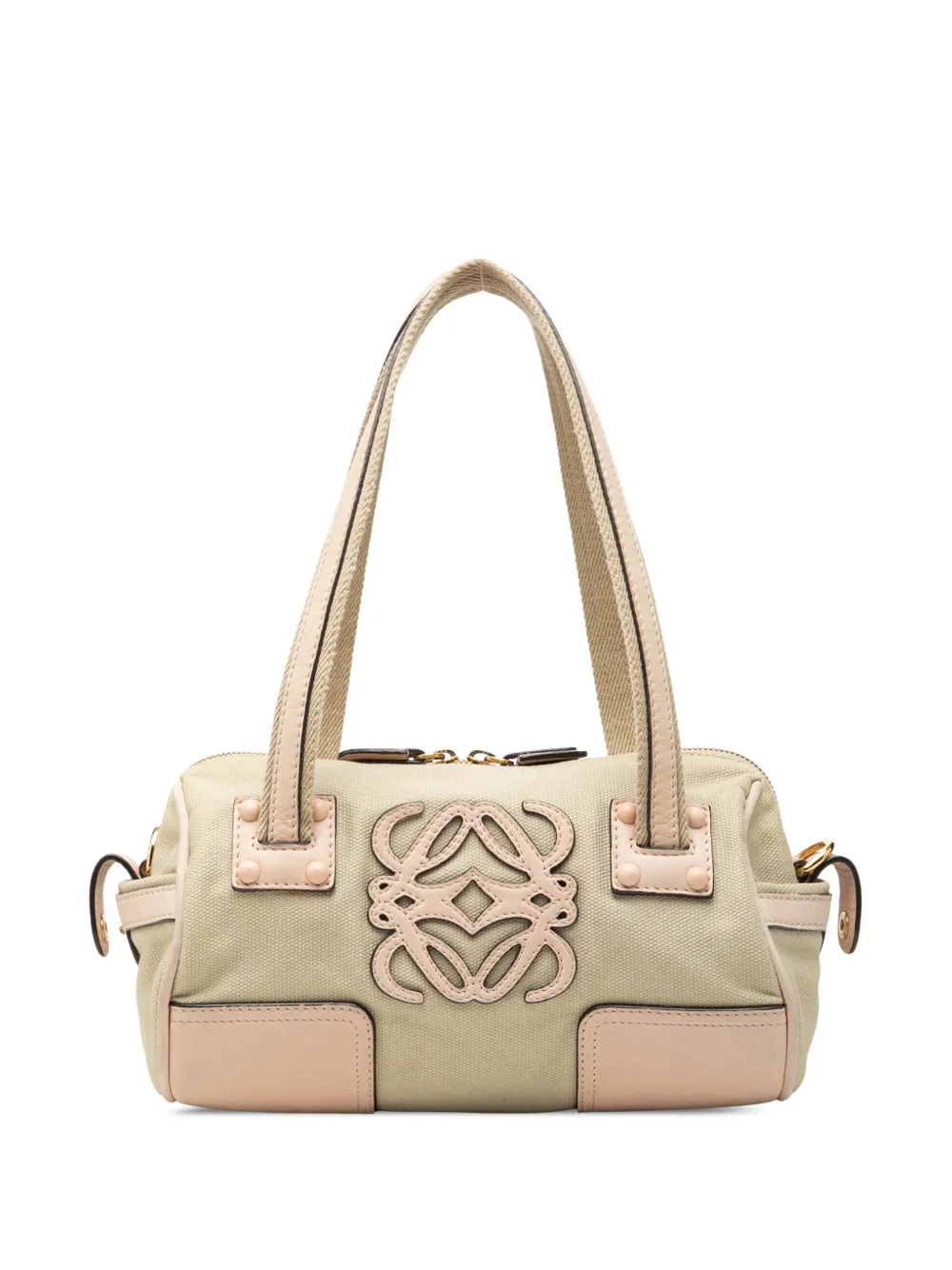Pre-owned Loewe 2000-2005 Mini Canvas Anagram Barrel Bag Satchel In Neutrals