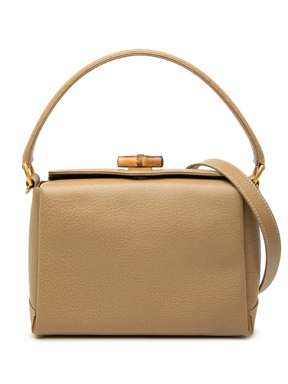 Pre-owned Gucci 20th Century Grained Calfskin Bamboo Satchel In Neutrals