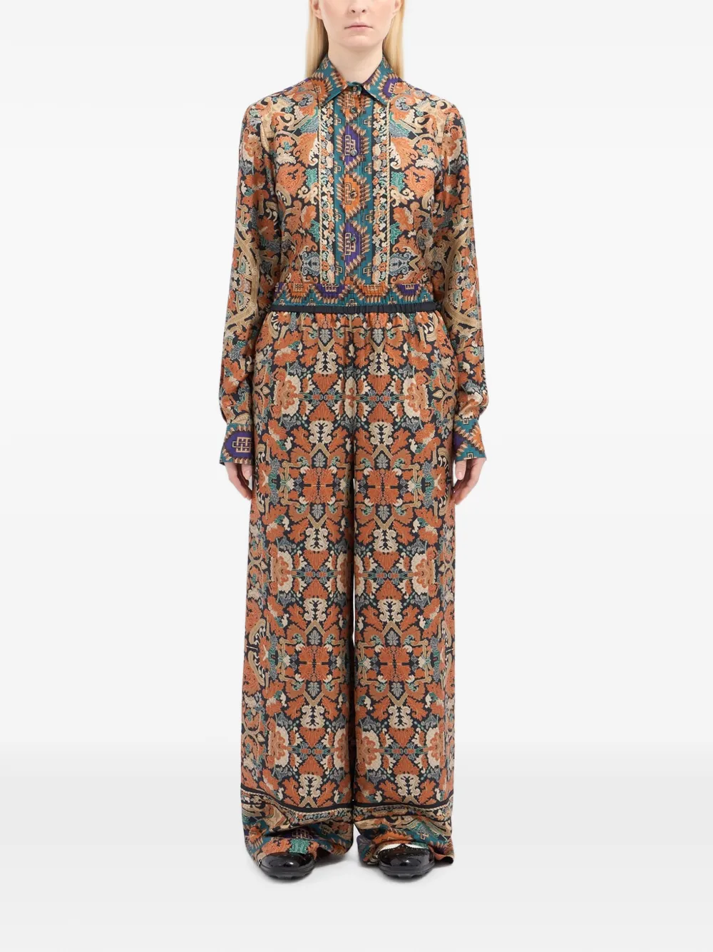Pierre-Louis Mascia Cialda baroque-print silk palazzo pants Oranje