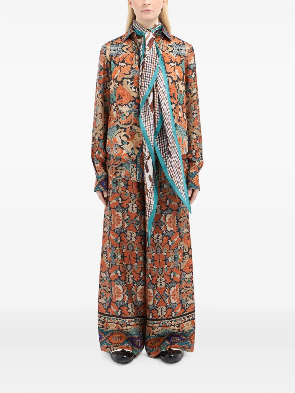 Pierre-Louis Mascia Cialda baroque-print silk palazzo pants Oranje