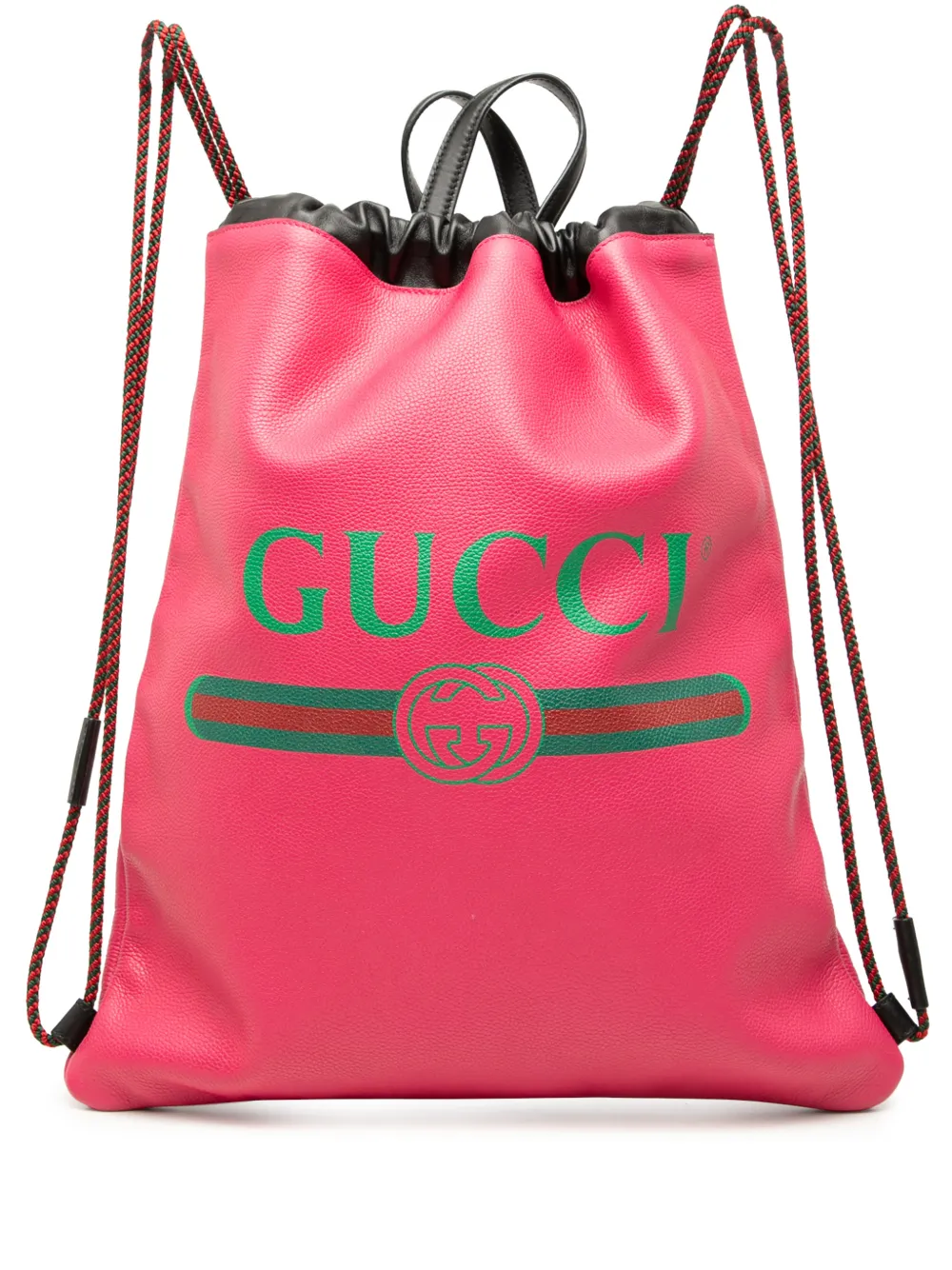 Pre-owned Gucci 2000-2015 Leather Logo Drawstring Backpack In Pink