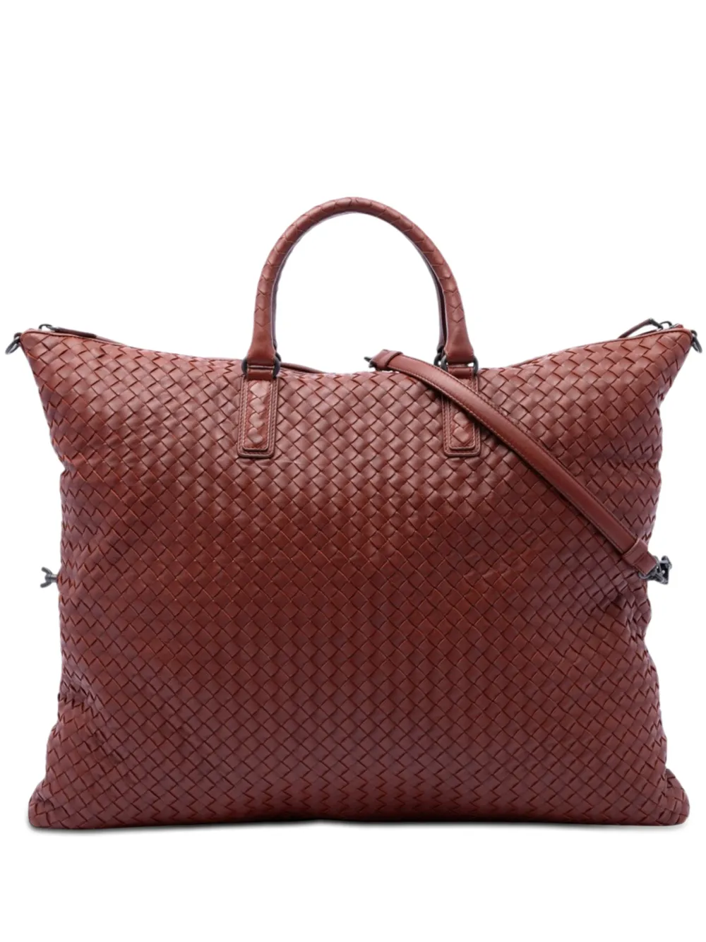 Pre-owned Bottega Veneta 2012-2026 Maxi Nappa Intrecciato Convertible Tote Travel Bag In Red