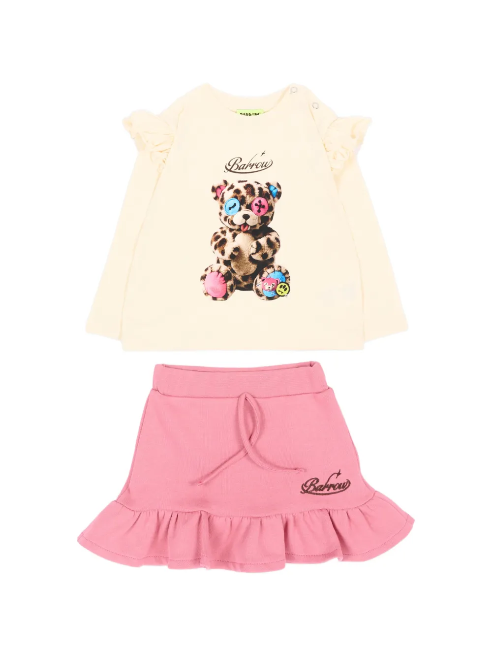 Barrow kids ruffled teddy-print mini skirt and sweatshirt set - Rosa