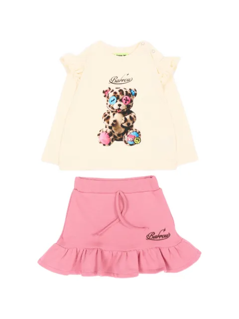Barrow kids ruffled teddy-print mini skirt and sweatshirt set