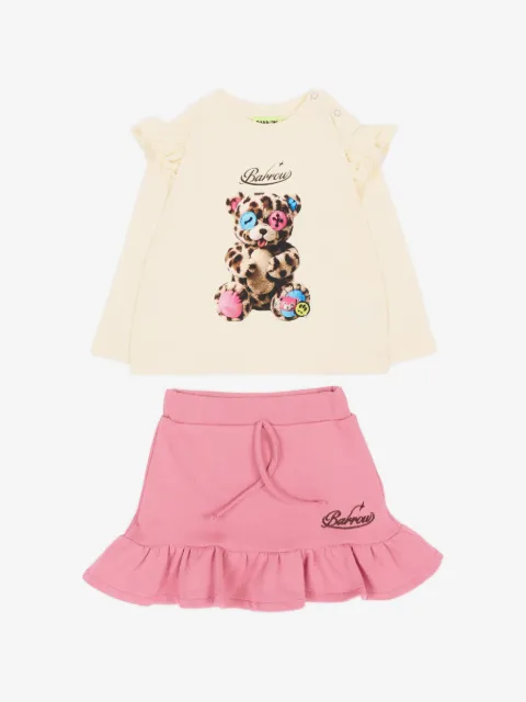 Barrow kids ruffled teddy-print mini skirt and sweatshirt set