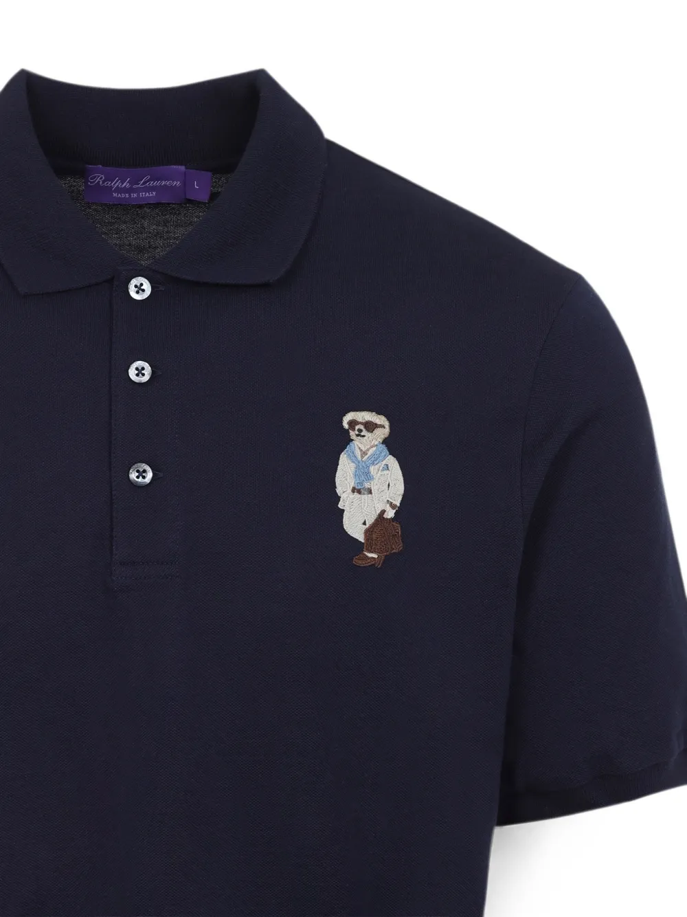 Ralph Lauren Purple Label bear-embroidered polo shirt Blauw