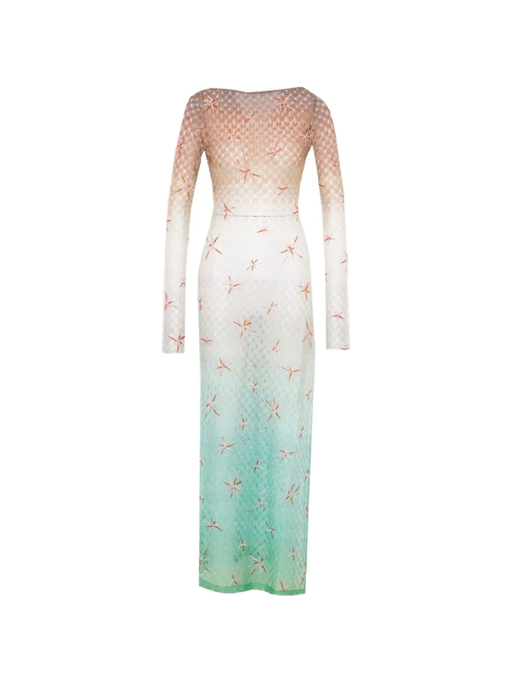 Missoni long cover-up dress in lamé viscose with dégradé spiderweb motif and embroidery - Nude