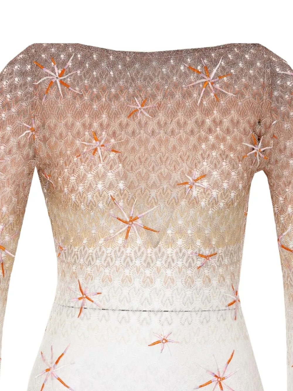 Missoni Long Cover-up Dress in Lamé Viscose with Dégradé Spiderweb Motif and Embroidery in Neutrals, view 3