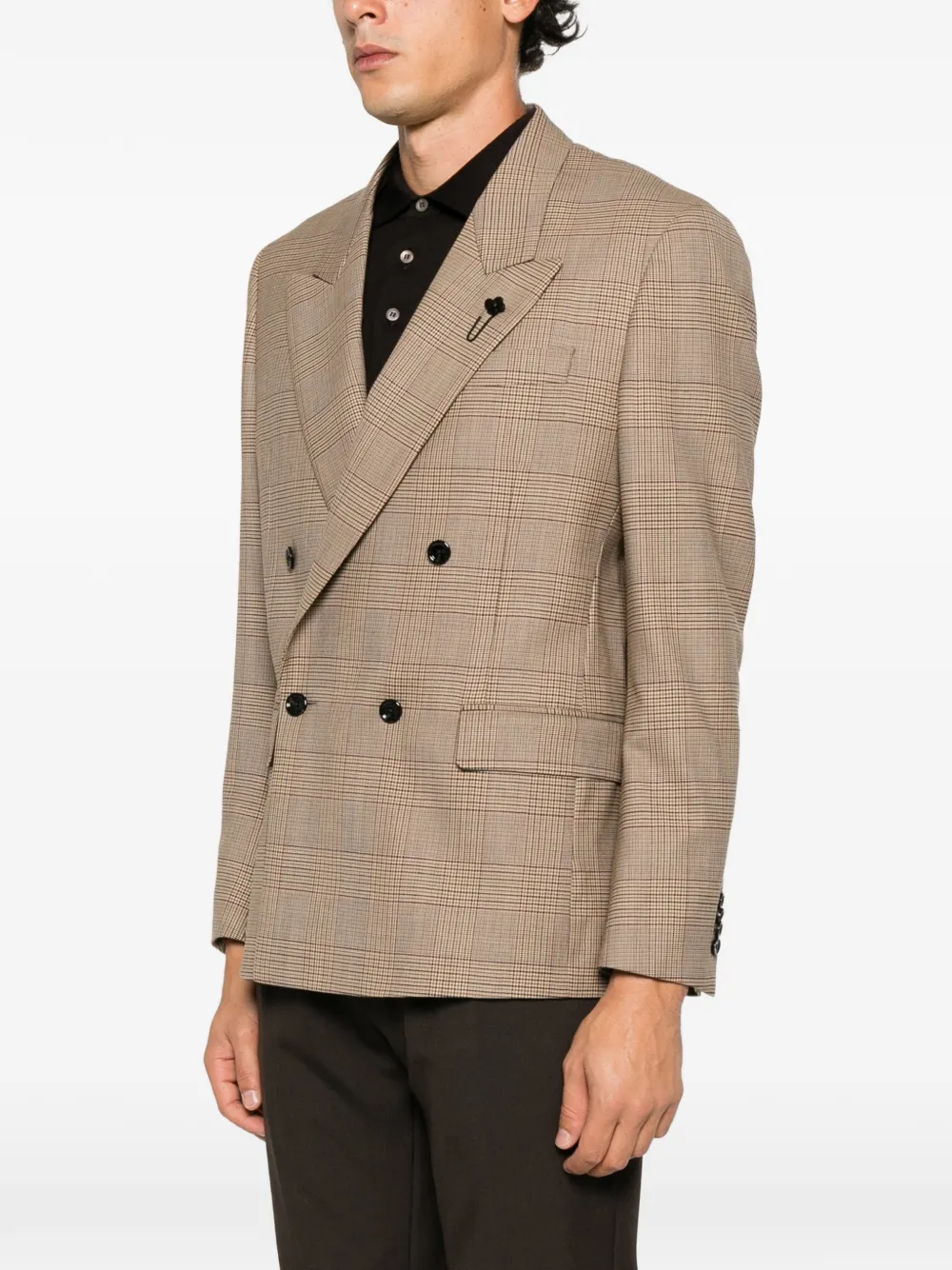 Lardini Prince of Wales check double-breasted black Beige