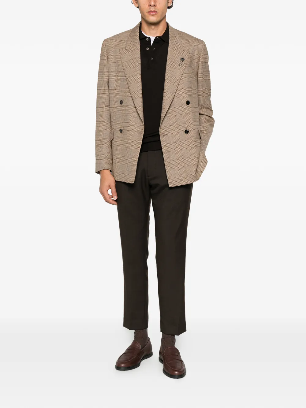 Lardini Prince of Wales check double-breasted black Beige